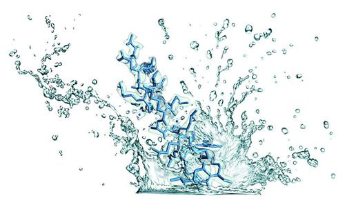 Water splash with molecular structure in the central third of the splash 